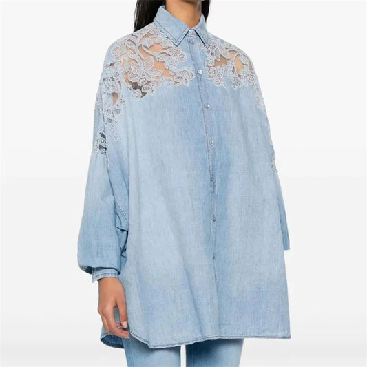 Blouses for lady 2024 Summer New in Embroidered Hollow Cotton Women's Shirt High quality long sleeved top Retro washed Thin coat