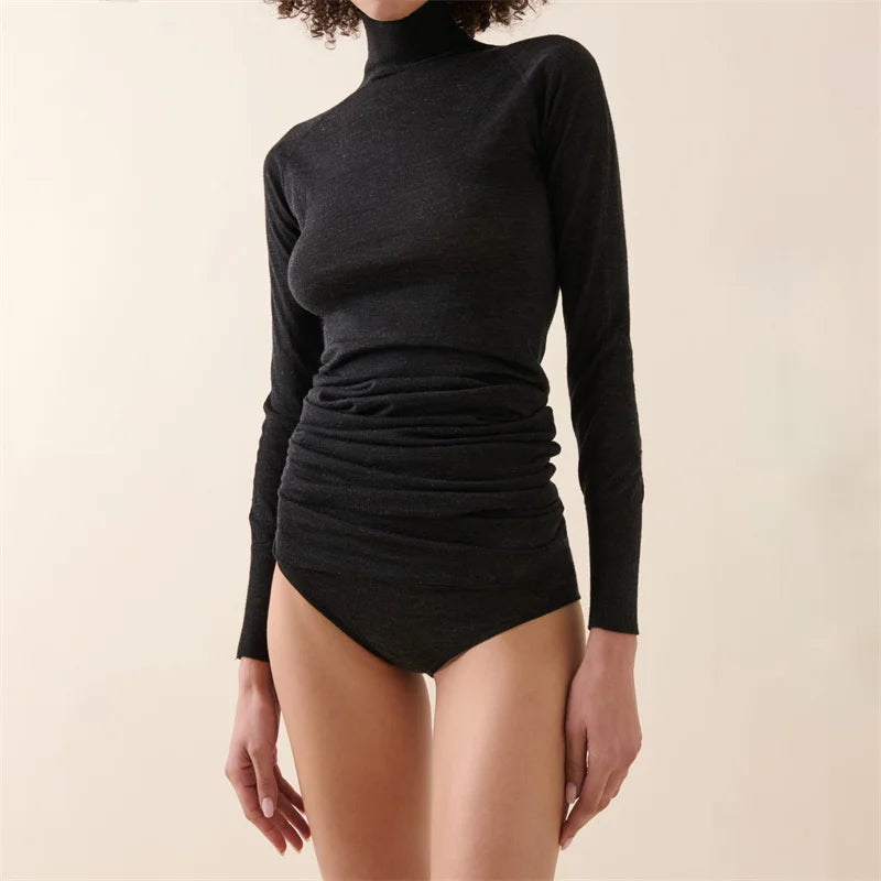 Bodysuit women New elastic knitted slim fit high neck women's sweater for autumn 2024 100% wool Mini dress body suits women y2k