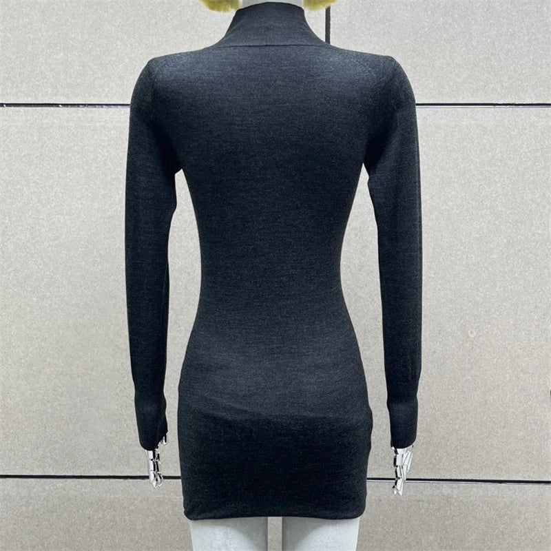 Bodysuit women New elastic knitted slim fit high neck women's sweater for autumn 2024 100% wool Mini dress body suits women y2k