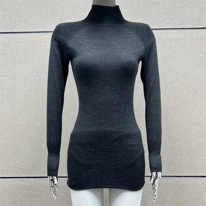 Bodysuit women New elastic knitted slim fit high neck women's sweater for autumn 2024 100% wool Mini dress body suits women y2k