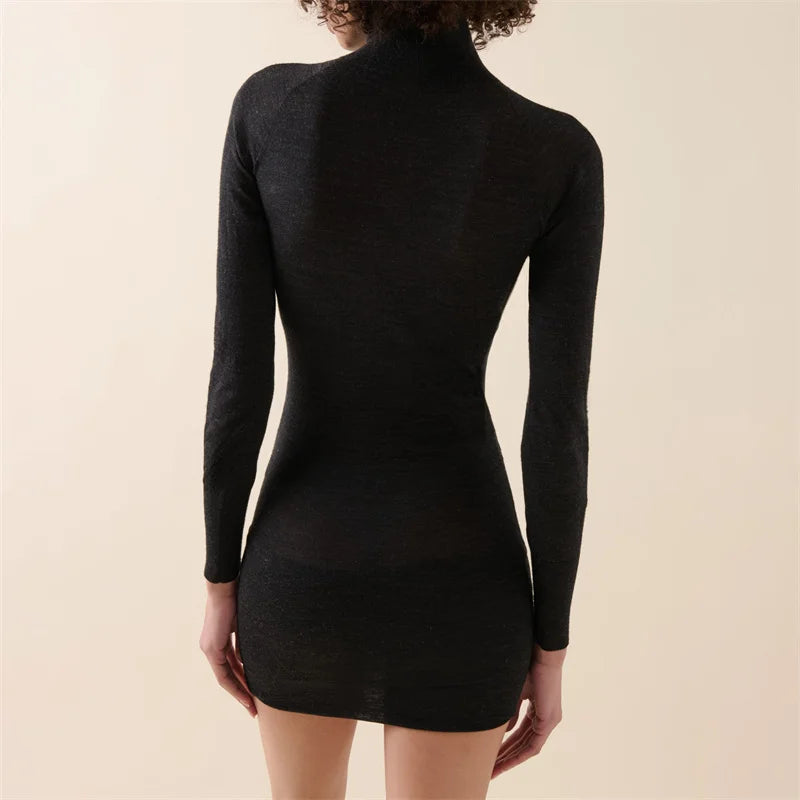 Bodysuit women New elastic knitted slim fit high neck women's sweater for autumn 2024 100% wool Mini dress body suits women y2k