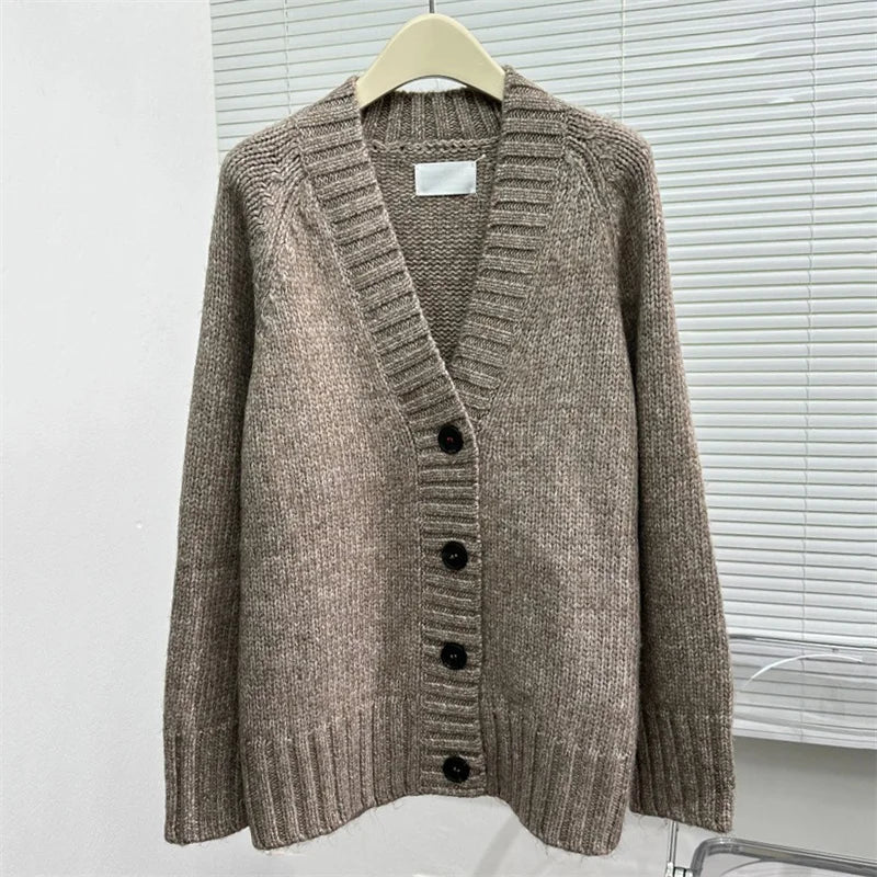 Cardigan for women 2024 autumn New elastic knitted long sleeved top High quality sheep camel wool blend knitwear Women's sweater