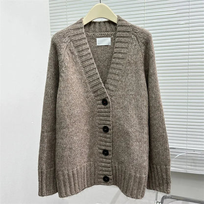 Cardigan for women 2024 autumn New elastic knitted long sleeved top High quality sheep camel wool blend knitwear Women's sweater