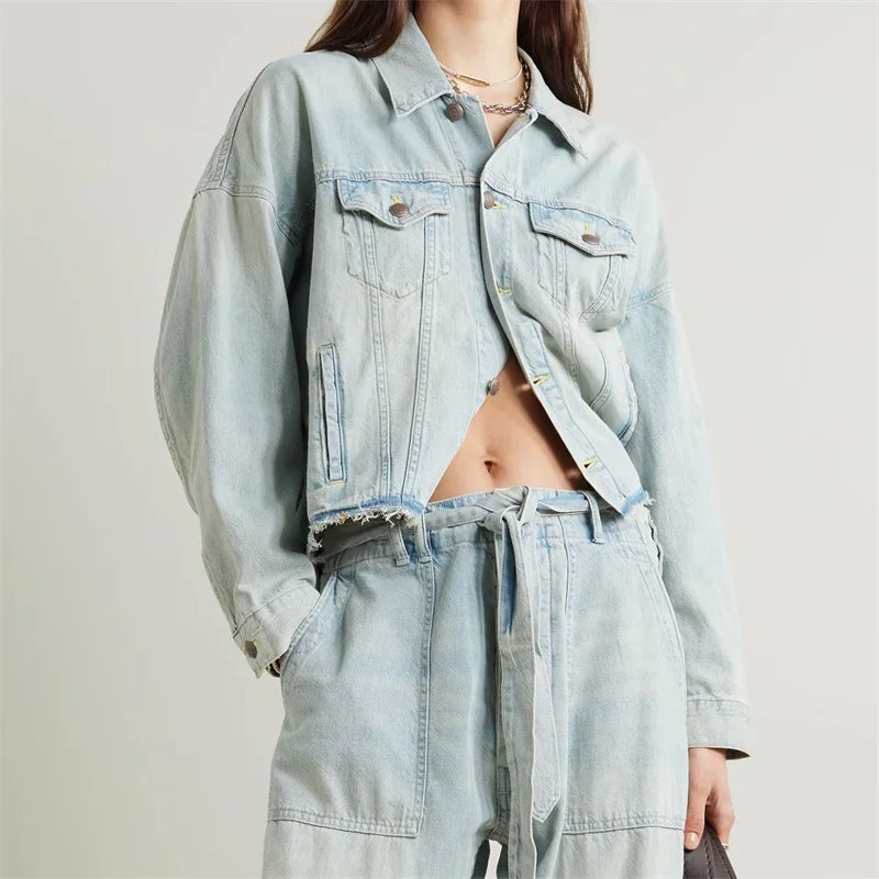 Denim jacket 2024 Summer new in outerwears Retro Washed Women's Coat High quality cotton denim long sleeved top Jeans jacket