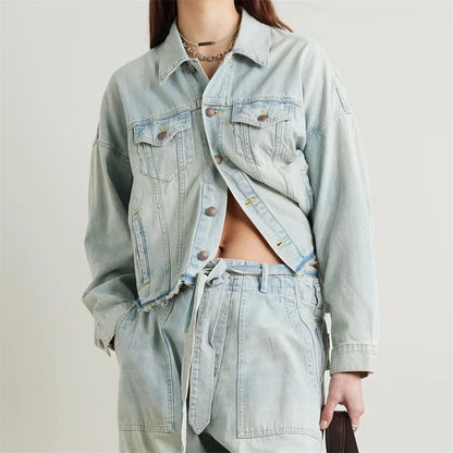 Denim jacket 2024 Summer new in outerwears Retro Washed Women's Coat High quality cotton denim long sleeved top Jeans jacket