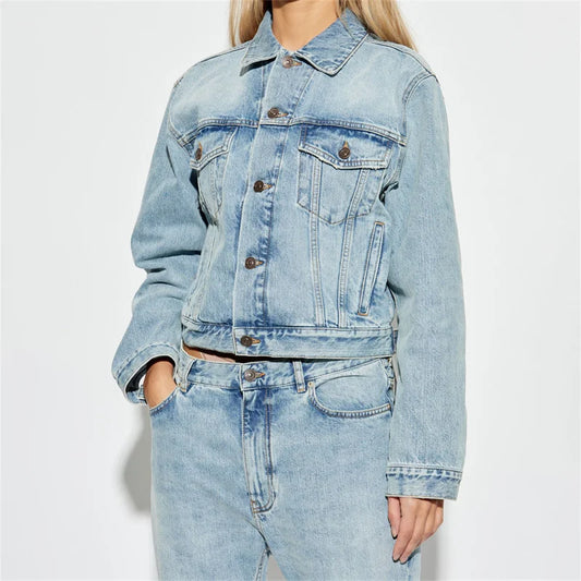 Denim jacket woman New in retro washed pure cotton women's coat for autumn 2024 Multi pocket decorative women's long sleeved top