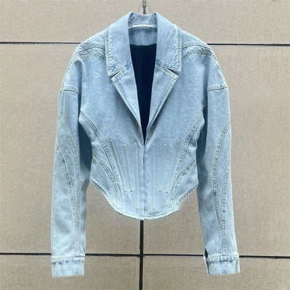 Jackets for women 2024 Summer New Retro Wash Pure cotton Denim jacket Fish bone splicing slim fit Women's coat long sleeved top