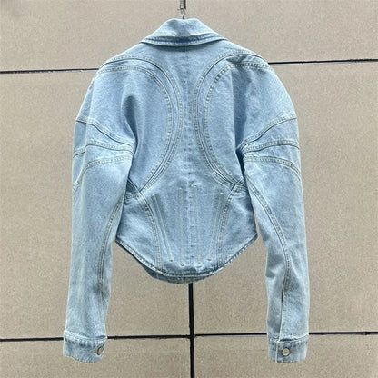 Jackets for women 2024 Summer New Retro Wash Pure cotton Denim jacket Fish bone splicing slim fit Women's coat long sleeved top