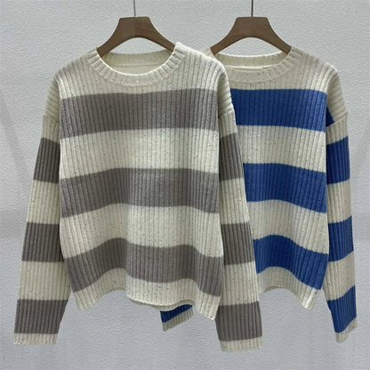 Sweaters for women 2024 Summer New in Fashion Stripe Cotton Long sleeved Top Elastic knitted Pullover Sequin decoration knitwear