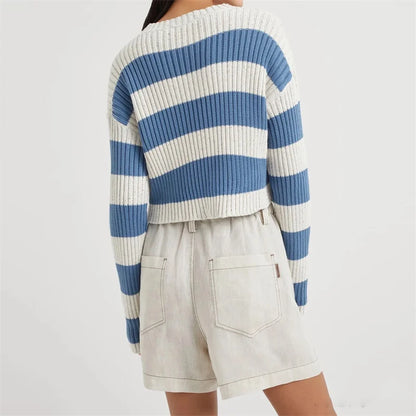 Sweaters for women 2024 Summer New in Fashion Stripe Cotton Long sleeved Top Elastic knitted Pullover Sequin decoration knitwear