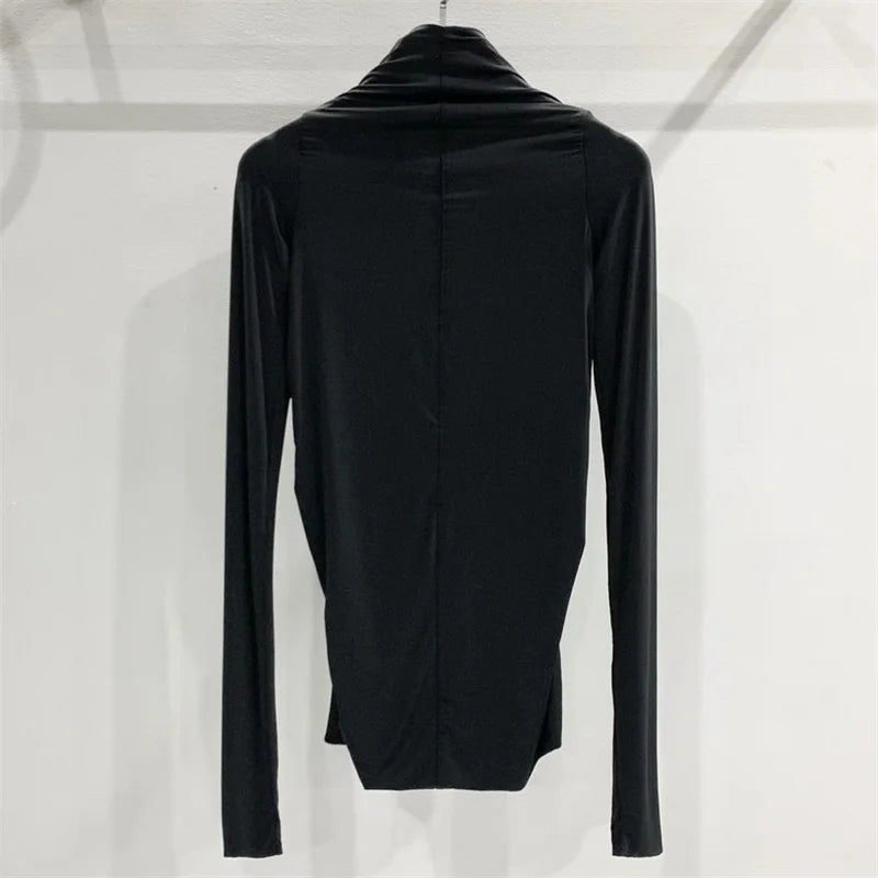 T-shirt 2024 Spring New Sexy Hollow Long sleeved Top Elastic slim V-neck tight fitting corset Top women crop y2k top pullover