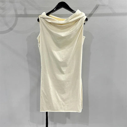 T-shirt 2024 Summer New Double layered pleated sleeveless top Pure cotton long pullover Couple style casual versatile undershirt