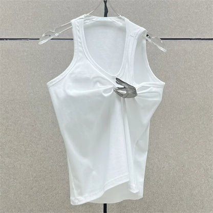 Women's T-shirt 2023 New in Korean Fashion Vest Pure Cotton Sleeveless Top Asymmetric slim fit women's tight corset y2k tank top