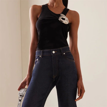 Women's T-shirt 2023 New in Korean Fashion Vest Pure Cotton Sleeveless Top Asymmetric slim fit women's tight corset y2k tank top