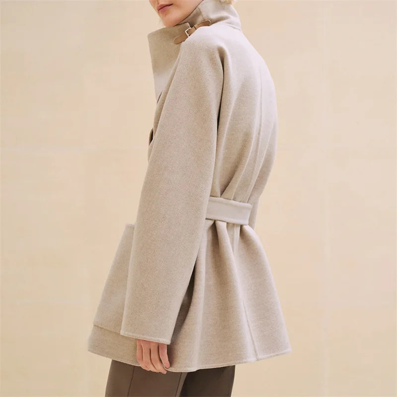 Women's coats 2024 Autumn new in outerwears Belt slim fit  Women's jacket High quality wool blended double-sided woolen coat y2k