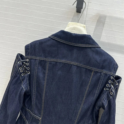 Women's denim jacket 2024 Autumn new in outerwears Retro washed pure long sleeved top Strap decoration Women's coats Jean jacket