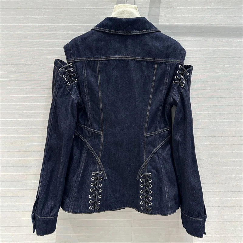 Women's denim jacket 2024 Autumn new in outerwears Retro washed pure long sleeved top Strap decoration Women's coats Jean jacket