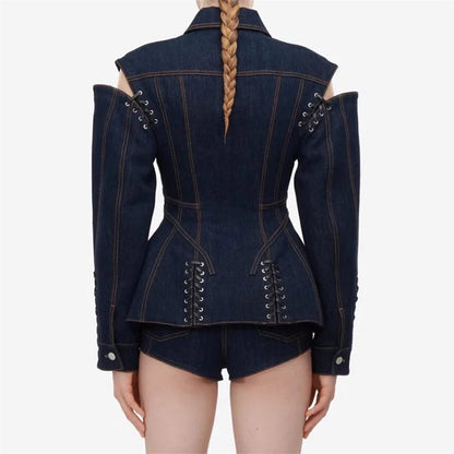 Women's denim jacket 2024 Autumn new in outerwears Retro washed pure long sleeved top Strap decoration Women's coats Jean jacket