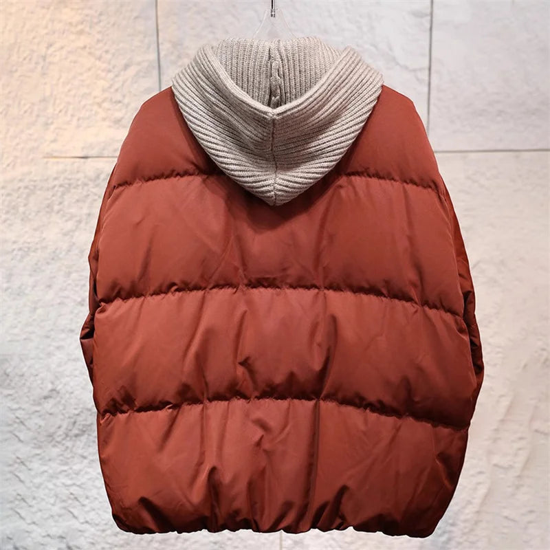 Women's down jacket 2024 New Knitted Splicing Winter Thick Coat 90 white goose filled Puffer coats wool blend Hooded down coats