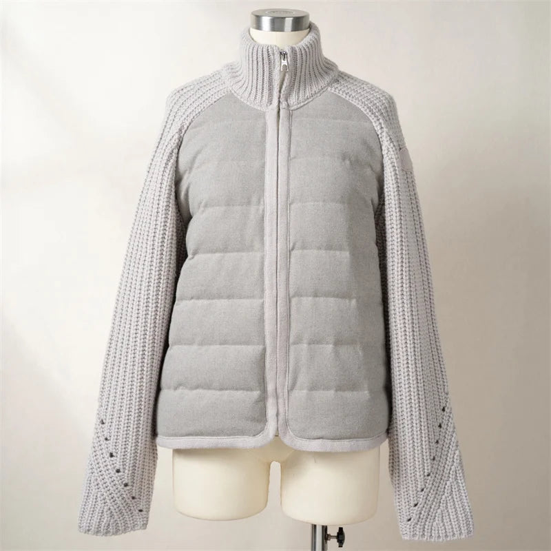 Women's down jacket 2024 Winter New in Stretch Knitted splicing White duck down filling Puffer coats y2k wool blend down coats