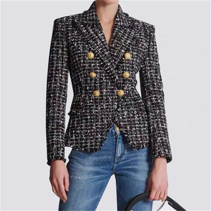 Women's jacket 2024 Autumn new in outerwears Double breasted slim fit long sleeved top metal button decoration Women's coat y2k