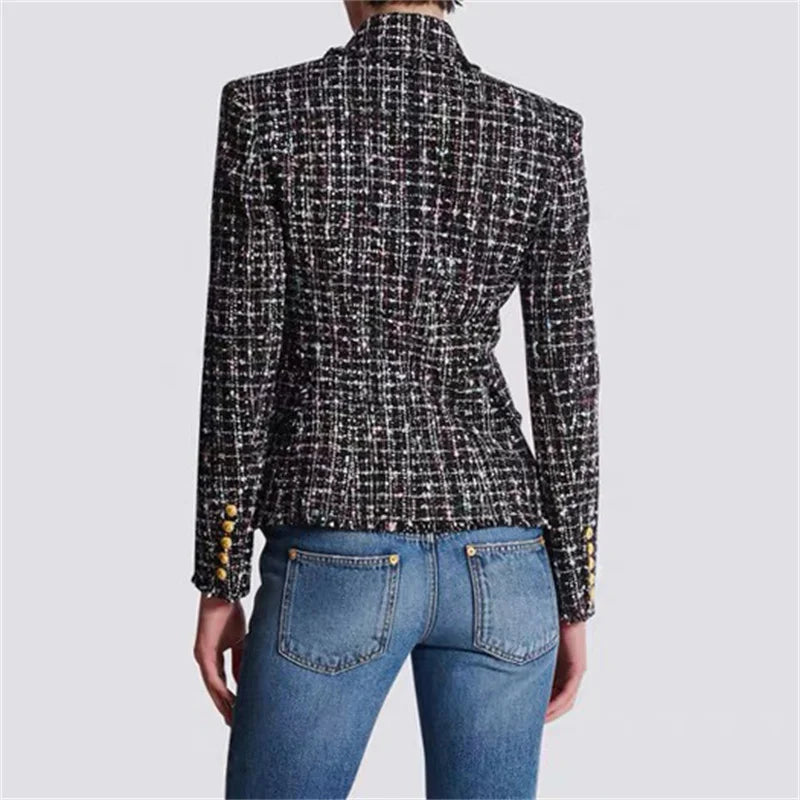 Women's jacket 2024 Autumn new in outerwears Double breasted slim fit long sleeved top metal button decoration Women's coat y2k