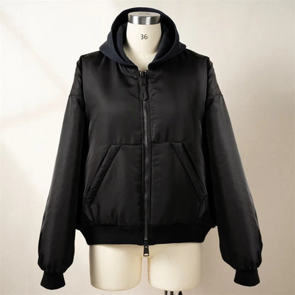 Women's jacket 2024 New in Fashion Splicing Hooded Pilot Jacket Couple style loose warm thick jacket Padded jacket Hooded zip-up