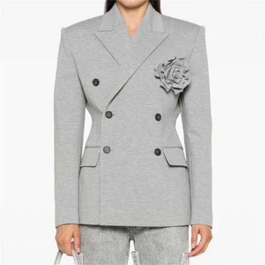 Women's jacket 2024 autumn New in outerwears detachable 3D floral decoration women's suit jacket long sleeved top women's blazer