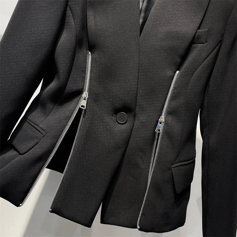 Women's jacket 2024 autumn New in zipper waist cinching slim fit women's suit jacket High quality Wool blend y2k women's blazer