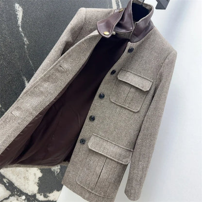 Women's jacket 2024 autumn New outerwears pocket decorative long sleeved top High quality Cotton blend Women's coat y2k Blazer