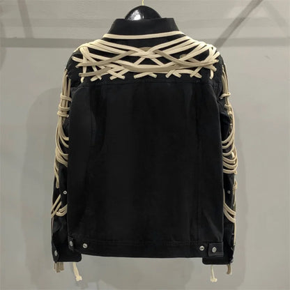 Women's jacket 2024 autumn new in outerwears Fashion drawstring woven Women's coat Retro pure cotton Long sleeved Top y2k Blouse