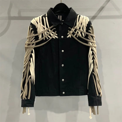 Women's jacket 2024 autumn new in outerwears Fashion drawstring woven Women's coat Retro pure cotton Long sleeved Top y2k Blouse