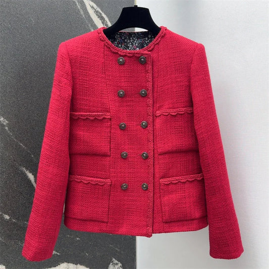 Women's jacket New autumn 2024 double breasted slim fit Women's coat High quality woolen tweed women's long sleeved top Blazer