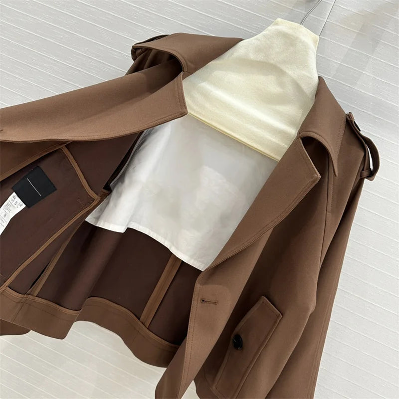 Women's jacket New in autumn 2024 double breasted slim fit short Trench coat High quality women's long sleeved top Bomber jacket