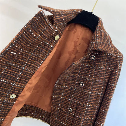 Women's jacket New outerwears autumn 2024 double breasted slim fit long sleeved top High quality wool blended plaid Women's coat