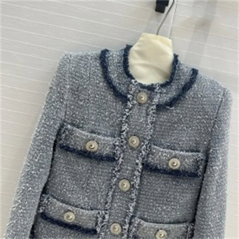 Women's jacket New outerwears fashion button decoration long sleeved top for autumn 2024 High quality cotton blend Women's coat