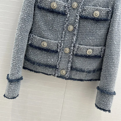 Women's jacket New outerwears fashion button decoration long sleeved top for autumn 2024 High quality cotton blend Women's coat