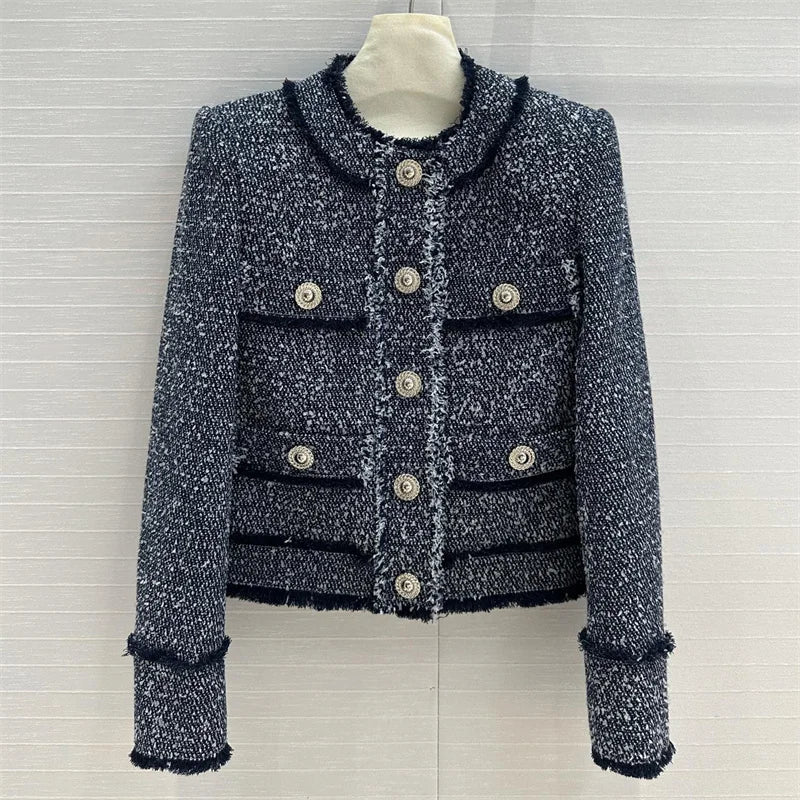 Women's jacket New outerwears fashion button decoration long sleeved top for autumn 2024 High quality cotton blend Women's coat