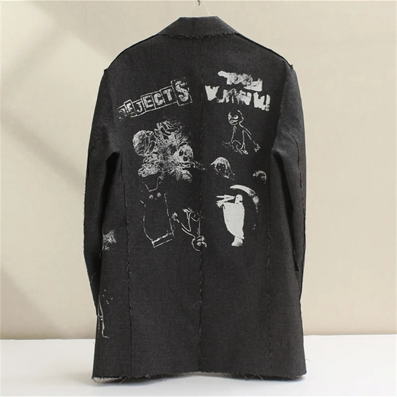 Women's jackets 2024 autumn New in outerwears hand-painted graffiti women's coat  High quality couple style long sleeved top y2k