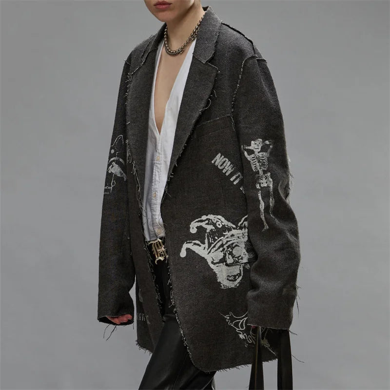 Women's jackets 2024 autumn New in outerwears hand-painted graffiti women's coat  High quality couple style long sleeved top y2k