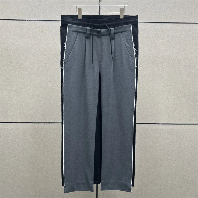 Women's pants 2024 Autumn New in contrasting splicing women's straight leg pants High waisted drawstring wide leg pants Trousers