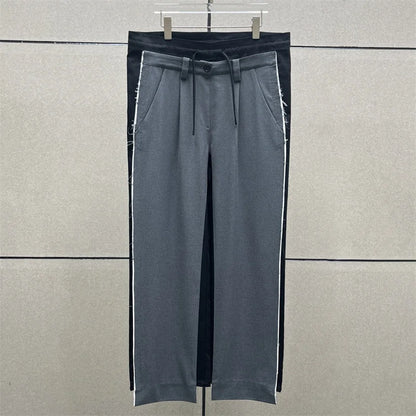 Women's pants 2024 Autumn New in contrasting splicing women's straight leg pants High waisted drawstring wide leg pants Trousers