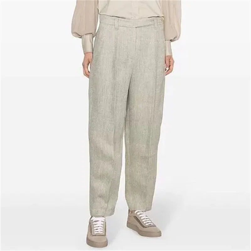 Women's pants 2024 Summer New in High Waist Slim Fit Women's straight leg pants High quality cotton linen blend suit pants y2k