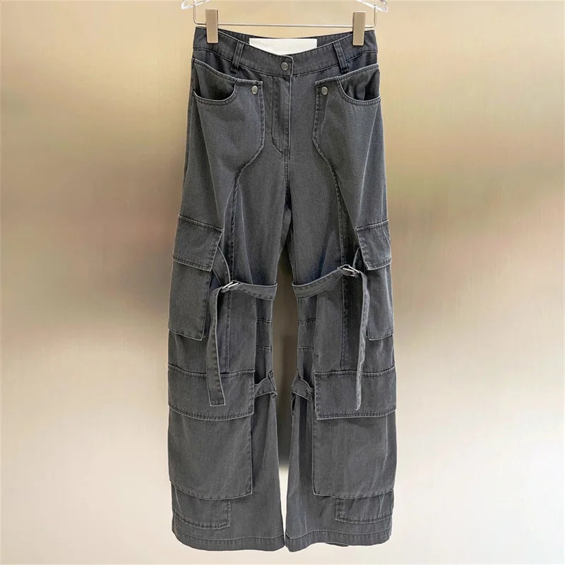 Women's pants 2024 Summer New in Retro Washed Low waisted Women's Cargo pants Pure Cotton Denim wide leg pants y2k baggy jeans