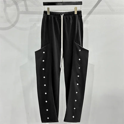 Women's pants 2024 autumn New in fashion Rivet drawstring high waisted straight leg pants Couple style loose cotton Trousers y2k