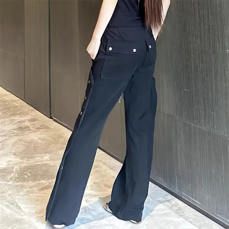 Women's pants 2024 autumn New in fashion Rivet drawstring high waisted straight leg pants Couple style loose cotton Trousers y2k