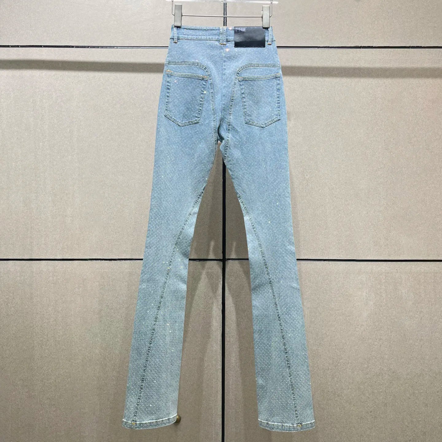 Women's pants New Summer 2024 Laser Full Diamond Jeans cotton denim high waisted slim fit flared pants y2k Retro washed Trousers