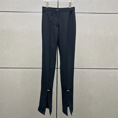 Women's pants New high waisted slim fit women's pencil pants for autumn 2024 Fashion splicing split flared pants y2k Trousers