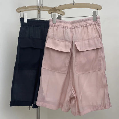 Women's shorts 2024 Summer New Elastic Waist Drawstring Shorts Multi pocket decoration Women's pants Loose Couple Style Trousers