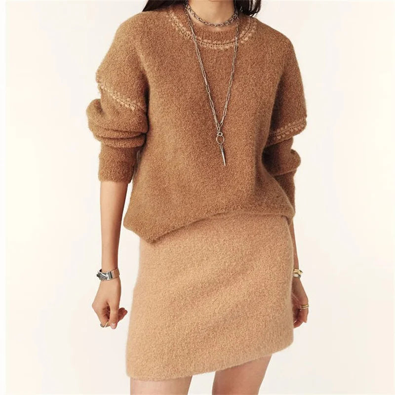 Women's sweater 2024 Autumn New Fashion splicing round neck pullover High quality wool blend women's long sleeved top Knitwear